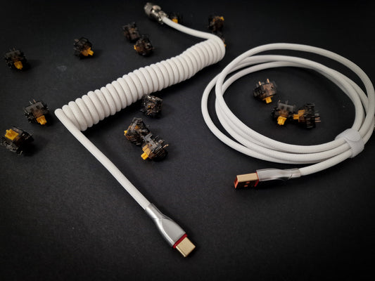 Oxford White Coiled Aviator Cable - USB-C Mechanical Keyboard Wire